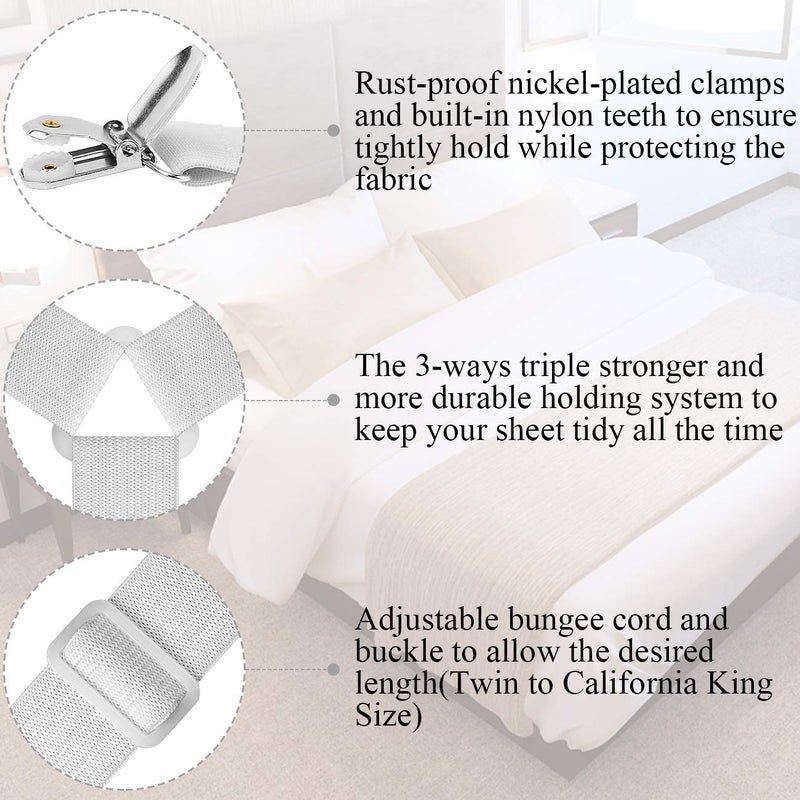 ZHOUBIN Bed Sheet Straps Under Mattress for Keep Sheets in Place, White, Set of 4 - Image 4
